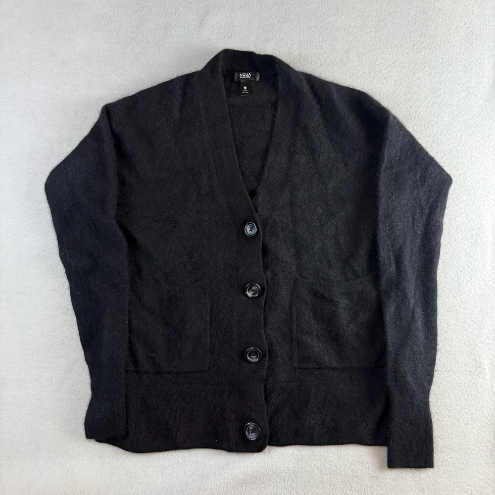 Aqua Cashmere Womens XS Black V-Neck Button Front Pocket Cardigan Sweater